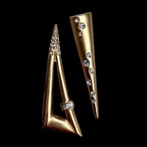 RARE Vintage Jackie Collins JC Signed Gold Tone Abstract Rhinestone Brooches